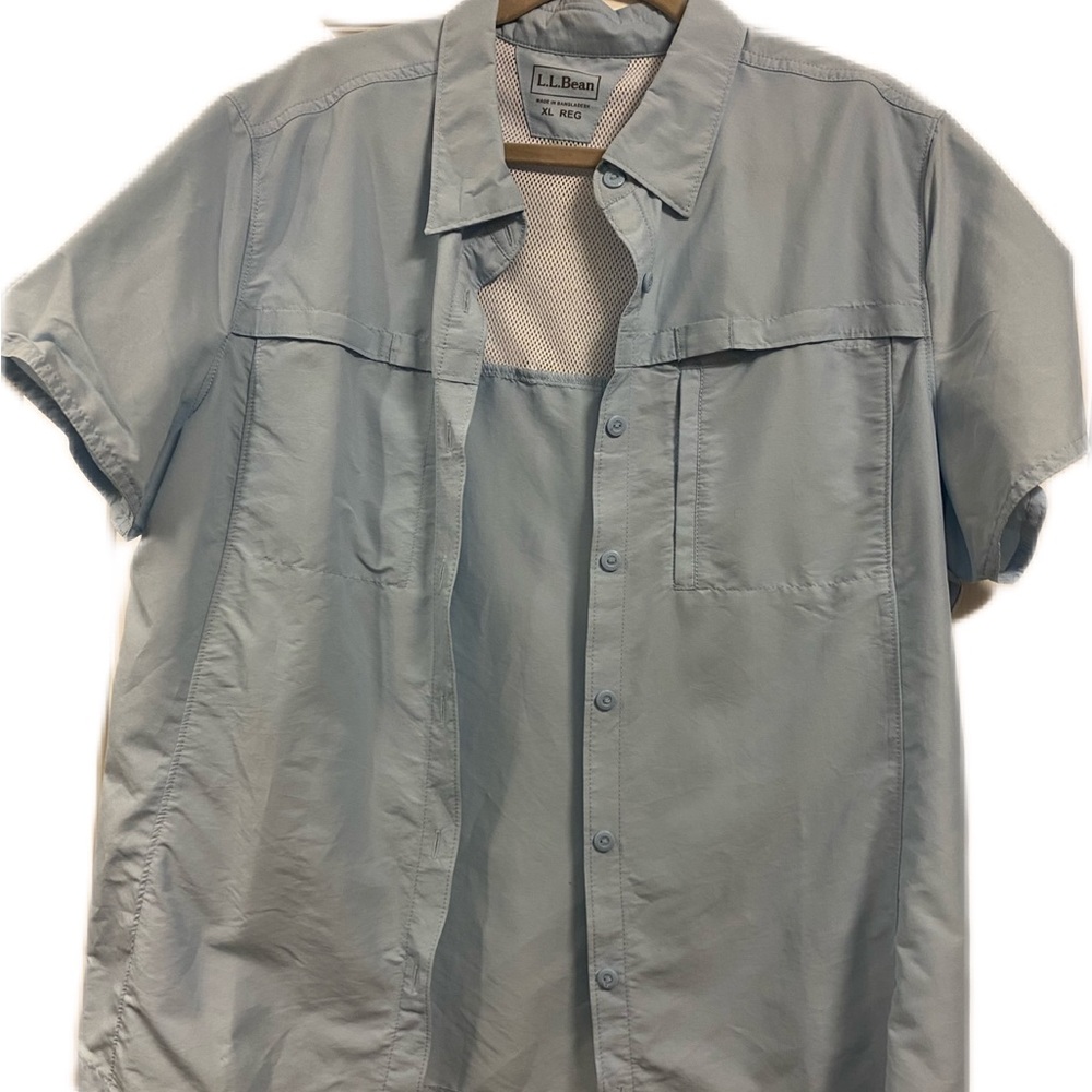 LL Bean Two Pocket Mesh Vented Short Sleeve Fly Fishing Shirt